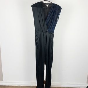 Vintage 80s Medium Jumpsuit Black Blue Metallic